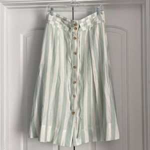 Green and white linen midi skirt - size M
